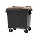 ReinigungsBerater Müllcontainer fahrbarer Container 1100 L grau, braun flacher Deckel, aus hochwertigem Kunststoff 31719006