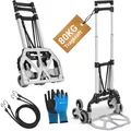 Juskys Treppensackkarre klappbar & bis 80 kg belastbar - Alu Mini Sackkarre für Treppen - mit Handschuhen & Expanderseilen - Treppensteiger klein