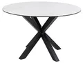 AC Design Furniture Heather Runder Esstisch für 4 Personen, Tischplatte in Weißer Marmoroptik und Metallkreuzgestell, Küchentisch mit Keramikoberfläche, Hitzebeständig, Kratzfest, Ø: 119 x H: 75,5 cm
