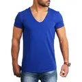 Young & Rich T-Shirt Herren Uni Basic extra tiefer Ausschnitt Unterziehshirt 1315 V-Ausschnitt unifarben kurzarm slim fit blau S