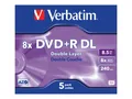 Verbatim 5 x DVD+R DL - 8.5 GB (240 Min.) 8x - mattsilber - Jewel Case (Schachte