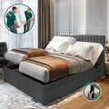 TRADA Adele Boxspringbett 140x200 Elektrisch verstellbar Taschenfederkern Doppelmatratze 9 Zonen Topper Bett mit Bettkasten Velour Stoff Dunkelgrau - Dunkelgrau