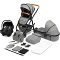 Lionelo Amber - Kombikinderwagen 3 in 1 - Set sportlicher, Sitz, fester Babywanne, Autositz, Tasche, Moskitonetz, Regenschutz - Grey Stone - Grau