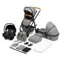lionelo Kombi-Kinderwagen Amber 3in1, babyschale 0-13kg  Tasche  Moskitonetz  Regenschutz 3in1, Grau