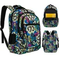 PTN BIEDRONKA Rucksack-5066 B75 - Schwarz/Blau/Weiß