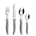 LOU LAGUIOLE TRADITION Steakmesser Besteck Set 24-teilig | Steakbesteck mit Tradition und Stil | Griffe in Taupe | Wellenschliff Messer | Grillbesteck Set | Scharfe Messer | Besteck Set 6 Personen