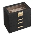SONGMICS GISELLA Kollektion - Schmuckkästchen, Schmuckkasten 4 Ebenen, Schmuckbox mit Glasdeckel, 3 Schubladen, für Sonnenbrillen, Schmuckaufbewahrung, modern, graphitschwarz-golden JBC161B02