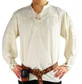 Leonardo Carbone® Mittelalter Hemd Julius mit Ärmelschnürung - Mittelalter Kleidung, Mittelalter Hemd Herren, LARP-Kleidung, Festival Outfit, Karneval Kostüm, Freizeithemden Langarm Natur M