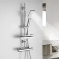 JOHO Thermostat Duschsystem mit Duscharmatur, Duschstangeset mit Duschablage, Thermostat Mischbatterie Dusche + Edelstahl Brausestangeset 70cm Chrom