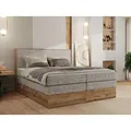 MKS MEBLE Boxspringbett WOOD CLASSIC KING, Doppelbett mit zwei Multipocket-Matratze und Topper T25, hohe Kopfteil, Stauraum - 180 x 200 cm - H3 - B... - Beige