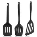 Lahnaokfis 3 Stück Pfannenwender Silikon, Spatula aus Lebensmittelechtem, Bratenwender, Geschlitzt, Antihaftbeschichtet, Hitzebeständig, Ideales Kochgeschirr für Fisch, Eier, Pfannkuchen, Schwarz