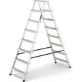 Drabest | Leiter - Klappleiter - 8 Stufen, Tragfähigkeit 150kg - Doppelseitige Leiter, Alu Leiter, Anti-Rutsch-Füße, Trittleiter - Silber