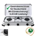 Bluecraft Campingkocher 3 flammig mit Zündsicherung Gaskocher mit 5,25 kW Leistung für Gasflaschen Dreifach Gasherd mit Zubehör 50 mbar Gasregler Gasschlauch für Camping Outdoor Garten & Freizeit Boot
