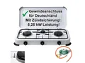 BlueCraft Gaskocher 3 flammig mit Zündsicherung 50mbar Propan Gas Campingkocher 5,25 kW, (mit Schlauch 100 cm und Gas Regler Druckminderer), Camping Gas Kocher 3 flammen für Gasflasche Gasherd Gas-Kochfeld