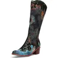 Laura Vita Damen Stiefel Cowboy Boot floral Blumen Muster Karree Gecaio 14, Größe:39 EU, Farbe:Blau - Blau - 39