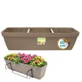 GarPet Blumenkasten Balkon Balkonkasten mit Halterung Blumenkasten mit Wasserspeicher Blumentopf Balkongeländer Blumenkastenhalterung Balkon Pflanzkasten Taupe 60 cm