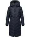 Navahoo Damen Wintermantel Warmer Langer Steppmantel mit Abnehmbarer Kapuze Sahnekatzii XIV Navy Gr. M