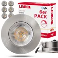 max K O M F O R T 6er SET LED Einbaustrahler LEA-Step 7W, Warmweiß, ultra flach, Schwenkbar, IP20, 230V, drei Lichtstuffen, Einbauspot, Farbe Eisen gebürstet