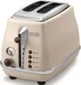 DeLonghi Toaster Retro CTOV 2103.BG | 2-Schlitz | 900W | Edelstahl | Brötchenaufsatz | Auftaufunktion | Creme