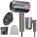 Föhn Ionen Haartrockner mit Diffusor - DEWILY Reisefön Klappbar Klein，Haarföhn lockenföhn leise, Fön, Hair Dryer mit 3 Heizstufen (Grau – 2 Düsen)