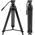 Kamera Stativ,K&F CONCEPT Videostativ Video Tripod mit 360° Fluidkopf, Heavy Duty Tripod, 184cm Kamera Stativ für DSLR, Camcorder, Kameras VA18+ VH081
