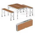 Koffertisch Mit 2 Bänken Holzdesign Aluminium 90x66x70 Cm Campingtisch Klappbar Sitzgruppe Campingmöbel Outdoor Camping Tisch Faltbar - Wiltec