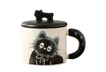 Dark-Desires Tasse Niedliche Keramik-Tasse Katze mit Deckel und Löffel - 350ml - blau