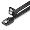 deleyCON 30cm SATA 3 Kabel Nylon 6 Gbit/s Datenkabel SATA III Anschlusskabel Serial ATA Verbindungskabel für Mainboard & Festplatte HDD SSD 1 S-ATA L-Stecker 90° Gewinkelt Schwarz