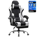 GTPLAYER Gaming Stuhl Stoff, Bürostuhl Massage Gaming Sessel Ergonomischer Gamer Stuhl mit Fußstütze, Gepolstert Gaming Chair, Drehsessel 150KG, weiß-schwarz