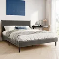 Home Collective Bett 160x200 und 160x200 cm Polsterbett mit Lattenrost Bettgestell Doppelbett mit weichem Cordbezug und gepolstertem Kopfteil Robustes Gestell hoher Liegekomfort Grau 160x200 cm