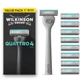 Wilkinson Sword Quattro Herrenrasierer, Vorteilspack, 4 diamantbeschichtete Klingen, Rasierergriff plus 9 Ersatzklingen