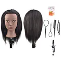 Afro-Mannequin-Kopf aus 100% Echthaar, Friseur-Trainingskopf für Kosmetologie, Puppenkopf (Tischklemme im Lieferumfang enthalten)