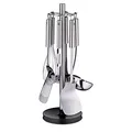 WMF Profi Plus Küchenhelfer Set Edelstahl 7-teilig, Küchenbesteck, Ständer mit 6 Helfern, Schöpflöffel, Schaumlöffel, Wokwender, Wender, Schneebesen, Gemüseschäler, Cromargan Edelstahl, spülmaschinengeeignet