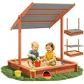 SPIELWERK® Sandkasten Sami Sonnendach 120x120cm imprägniertes Holz Füllstand Skala UV 50+ Kantenschutz Bodenvlies Sandspielzeug Kinder Sandbox S... - Braun