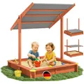Spielwerk® Sandkasten Sami Sonnendach 120x120cm imprägniertes Holz Füllstand Skala UV 50+ Kantenschutz Bodenvlies Sandspielzeug Kinder Sandbox Sandkiste
