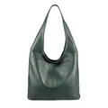Made in Italy Damen Leder Tasche Shopper Schultertasche Umhängetasche Handtasche Beuteltasche Hobo Bag Ledertasche Nappaleder Dunkelgrün