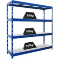 PROREGAL Profi Schwerlastregal Rhino HxBxT 200x200x60cm 4 Melamin-Ebenen 16mm Fachlast 500kg Blau Stecksystem Lagerregal Steckregal