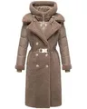 Navahoo Damen Langer Materialmix-Wintermantel warmer Plüschmantel mit angesagtem Materialmix und herausnehmbarem Einsatz mit Kapuze Kuscheltraum 14 Taupe Grey Gr. L