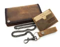echt Leder Biker Geldbörse m Kette Portemonnaie Geldbeutel Trucker RFID Blocker