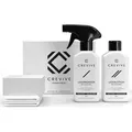 CREVIVE Lederpflege Set inkl. Lederreiniger & Lederlotion mit Aloe Vera + Schwamm + 2x Fusselfreie Tücher - Lederpflege Sofa - je 250 ml