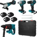 Drillpro 4-in-1 Elektrowerkzeug-Set: 800Nm Schlagschrauber, 125mm Winkelschleifer, Hochgeschwindigkeits-Bohrmaschine und 4-Funktions-Bohrhammer