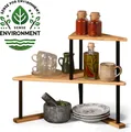 LS-LebenStil Küchenregal Eckregal Holz Metall 52cm Stehendes Aufbewahrungsregal für Arbeitsplatte Küche Bad Gewürzregal über Eck Dekoregal Gewürze