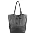 OBC Made in Italy Damen Leder Tasche Din-A4 Shopper Schultertasche Henkeltasche Tote Bag Metallic Handtasche Umhängetasche Beuteltasche (Schwarz 36x40x12 cm)