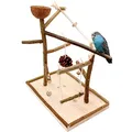 Vogelgaleria® Luxus Vogelspielplatz aus Natur Holz mit Abnehmbarer Futterschale | Ideales Spielzeug bei Freiflug für Wellensittich Nymphensittich | Vogelspielzeug