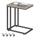 VASAGLE Beistelltisch, Sofatisch mit Rollen, C-Form, mobiler Kaffeetisch, 35 x 50 x 60 cm, Wohnzimmertisch mit Metallgestell, für Kaffee und Laptop, Industrie-Design, Greige-schwarz LNT050B02
