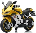 XXL Elektro-Kindermotorrad Kinderfahrzeug Motorrad für Kinder bis 8 Jahren  12V–2x55W USB/AUX/Bluetooth 130 x 55 x 87 cm Gelb (BJFT921 )