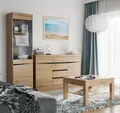 Wohnmöbel Set mit Couchtisch und Beleuchtung SANFORD-129 in Eiche hell Nb.