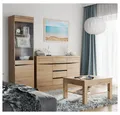 Lomadox Wohnzimmer-Set SANFORD-129, (Mega-Spar-Set, 3-St., 3-tlg), San Remo Eiche hell Nb., Couchtisch, Vitrine mit Beleuchtung