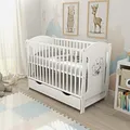 Baby Delux Babybett Kinderbett Lia 120x60 Weiß Teddy Motiv mit Schublade