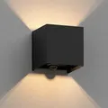 ledscom.de Wandleuchte CUBEL, Bewegungsmelder, für außen, schwarz, IP65, Up & Downlight, quadratisch + LED Lampe 501lm, warmweiß